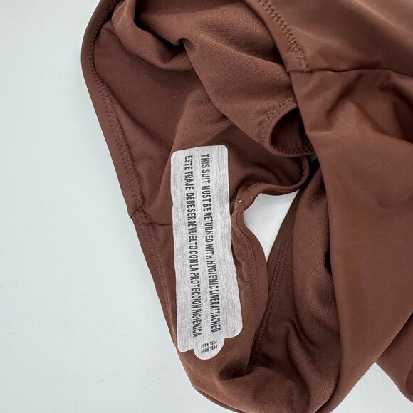 NWT Shade & Shore Dark Brown X Back One Piece Strappy Open Back Swimsuit Large - Picture 7 of 7